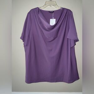Bloomchic Plain Cowl Neck Ruffle Sleeve Stone Blouse - NWT - 22/24
